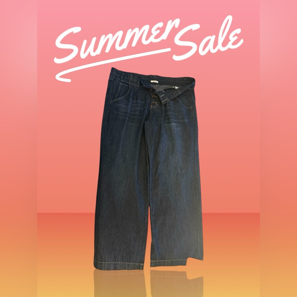 Maurice Wide legs hight waist paperbag Denim blue Jeans Women oversized Sz 20 W